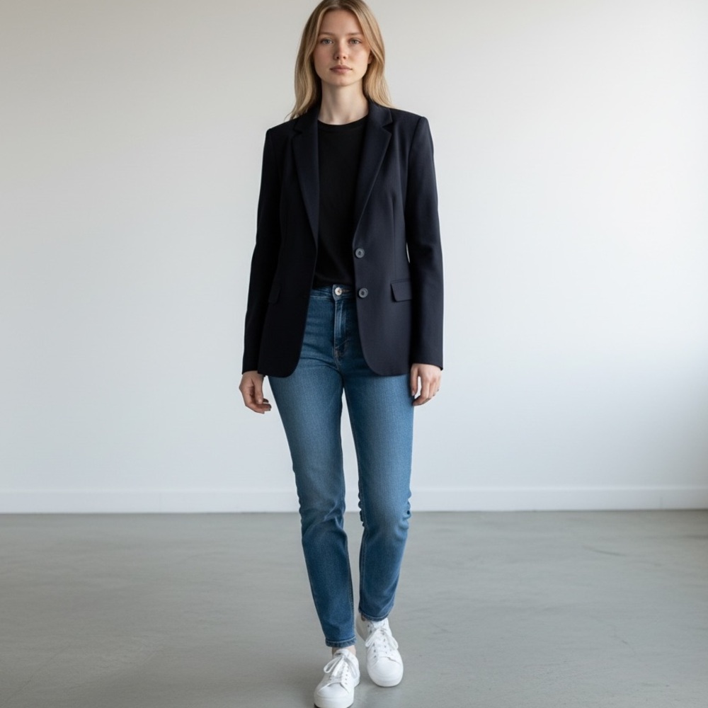 Classic Navy Blue Wool Blend Blazer  size 8P